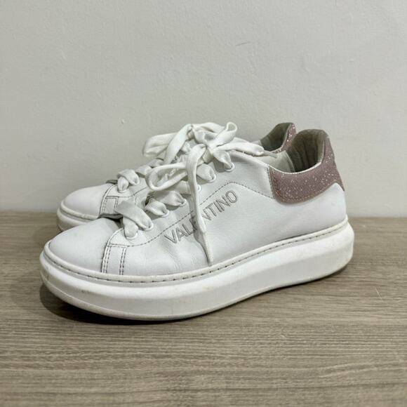 Valentino by Mario Valentino Fresia Leather Platform Sneaker White Rose Size 8.5 - Picture 2 of 7